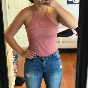 Pink Ribbed Soft Halter Tank